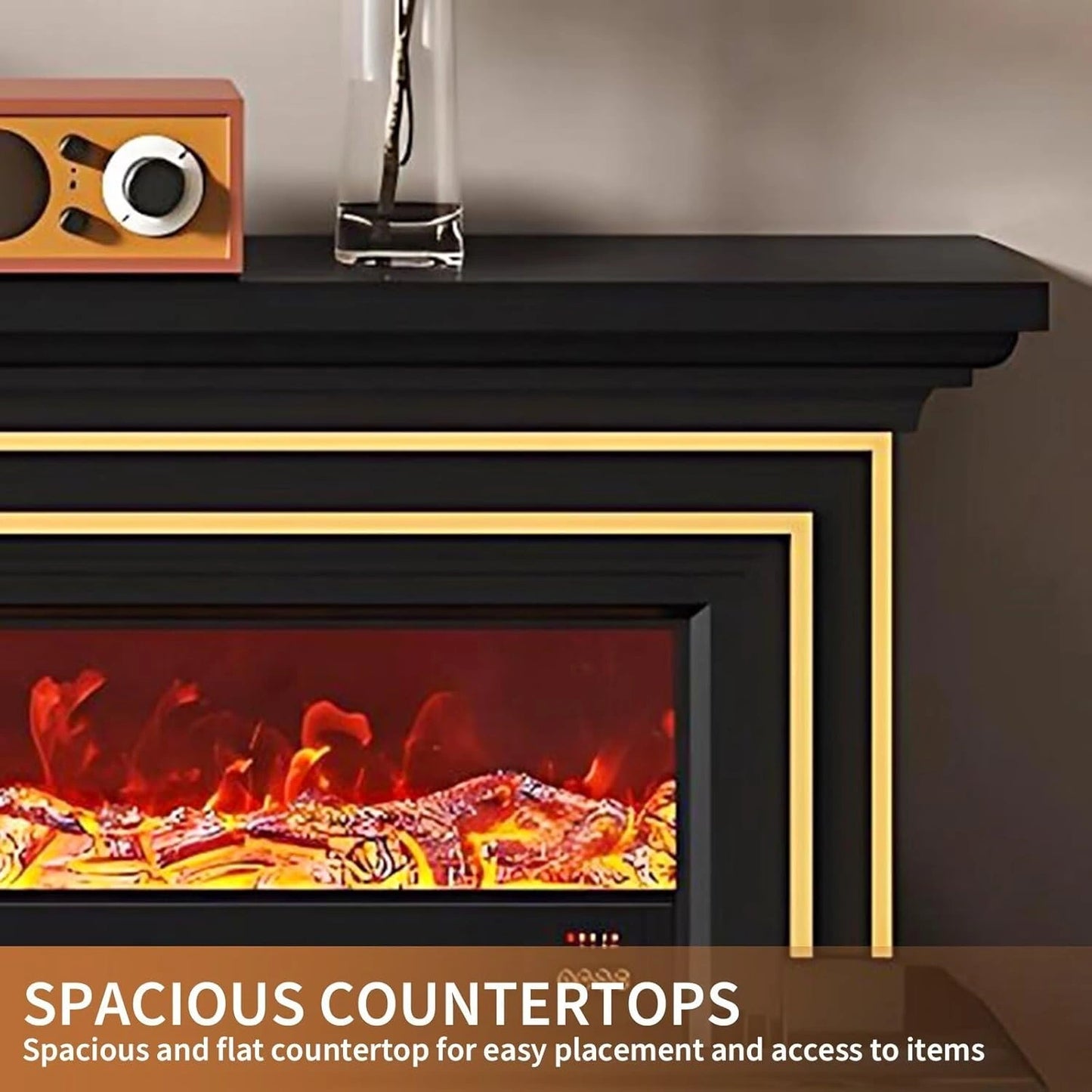 Aihm-Lon Simple Electric Fireplace with Golden line decoration 59”-95”