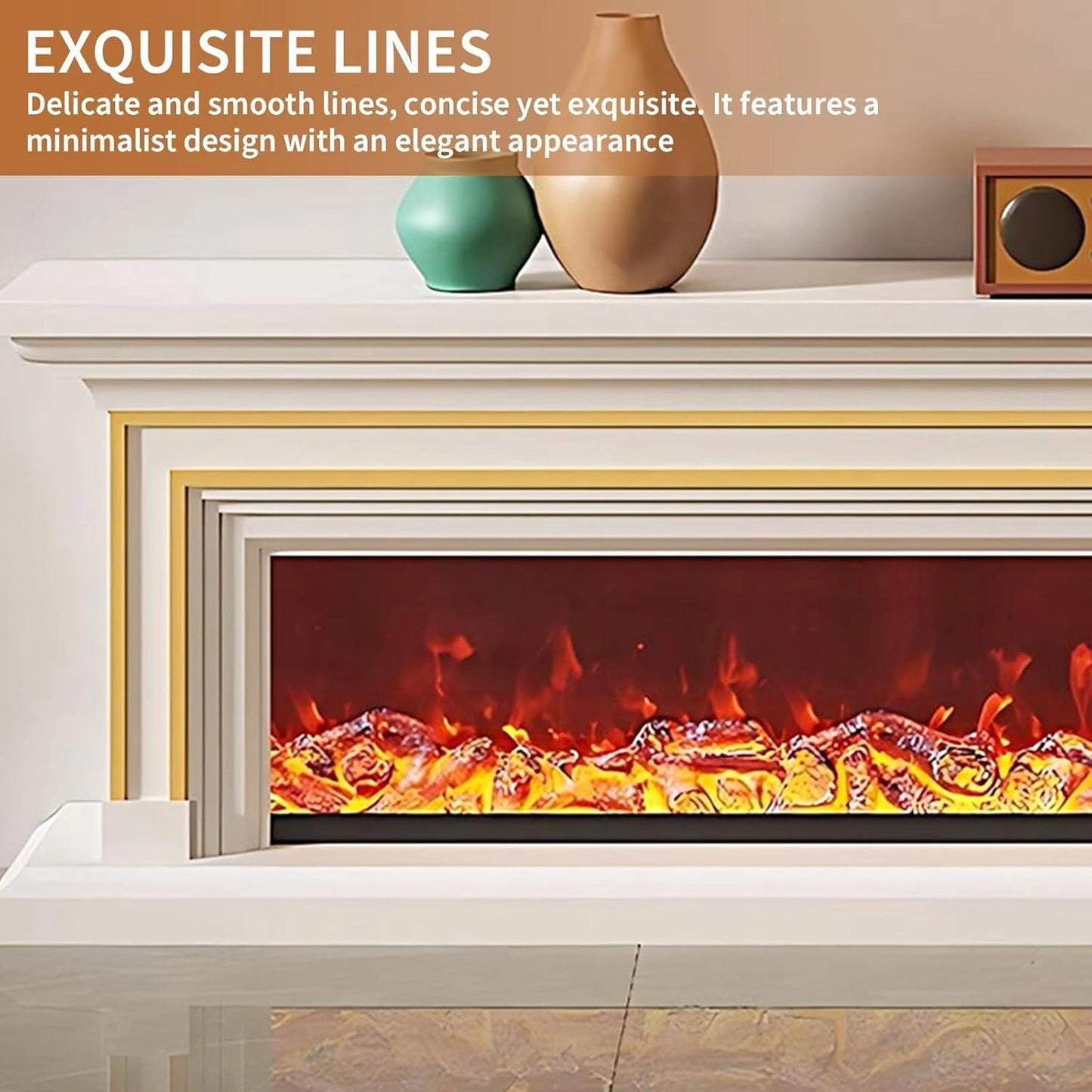 Aihm-Lon Simple Electric Fireplace with Golden line decoration 59”-95”