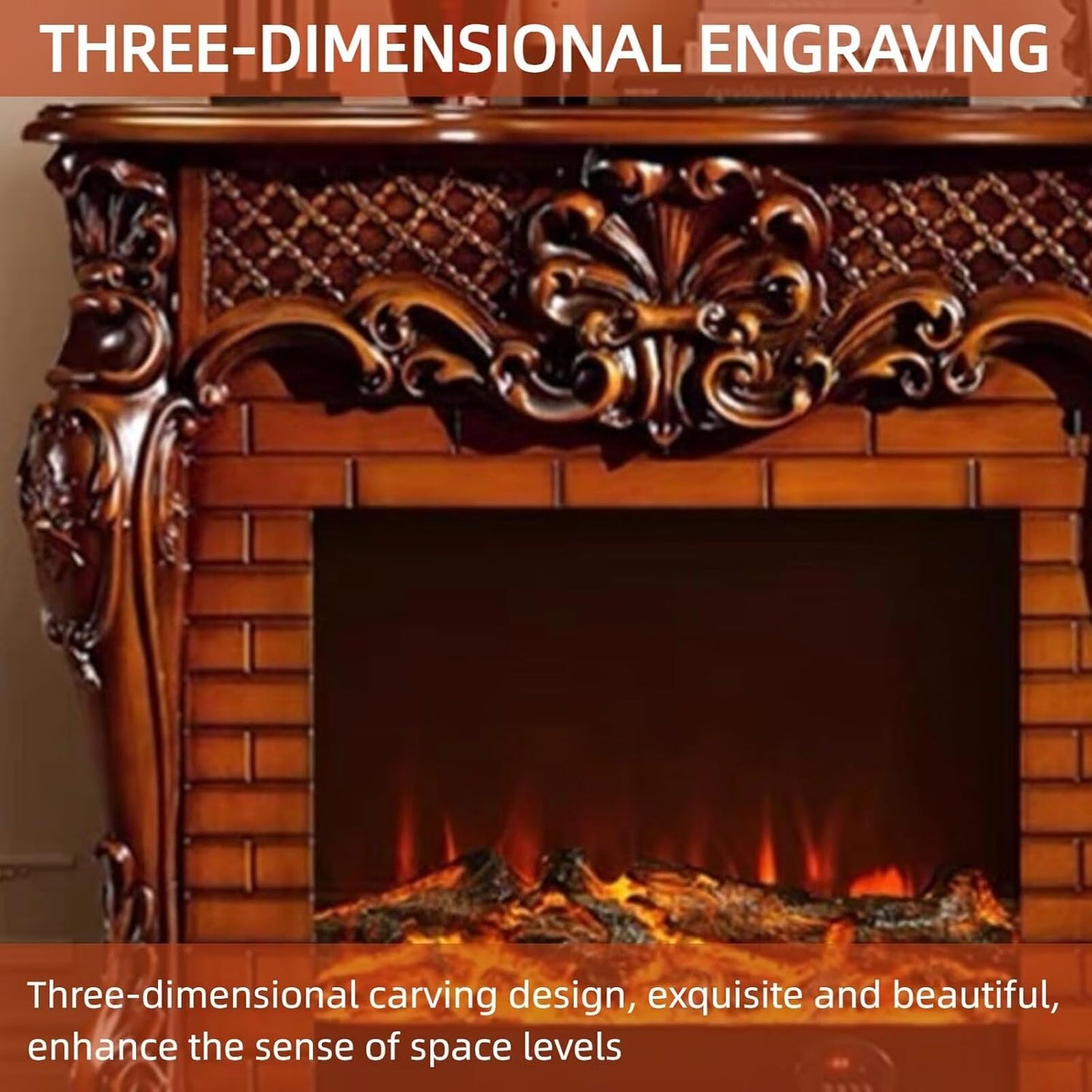 Aihm-Lon Modern Electric Fireplace 3D Plaid Carving 48”