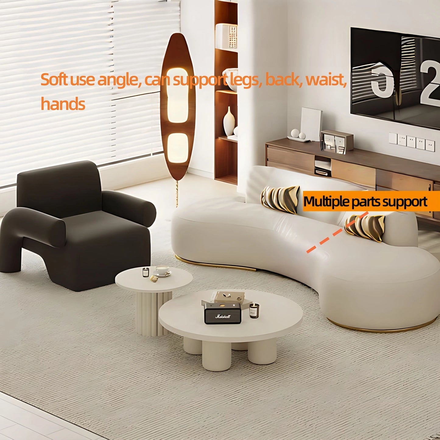 Aihm-Lon Commercial Grade White Modern Sectional Sofa Set with Stool and Coffee Table 79"-110"