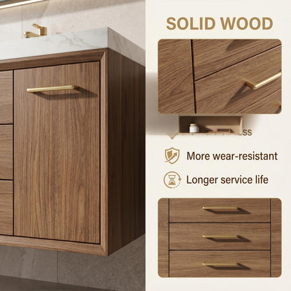60''-96'' Modern Bathroom Vanity with Sink Double Sink Light Oak Finish Wide Countertop Cabinet