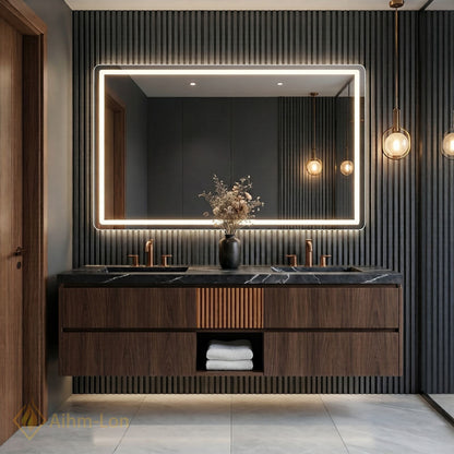 60''-96'' Modern Bathroom Vanity with Sink Double Sink Dark Wood Grain Finish Cabinet