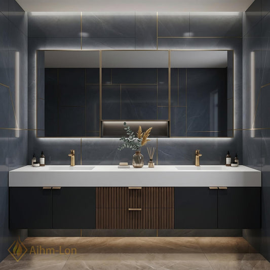 76''-96'' Double Bathroom Vanity with Sink Floating Double Matte Finish Slatted Center