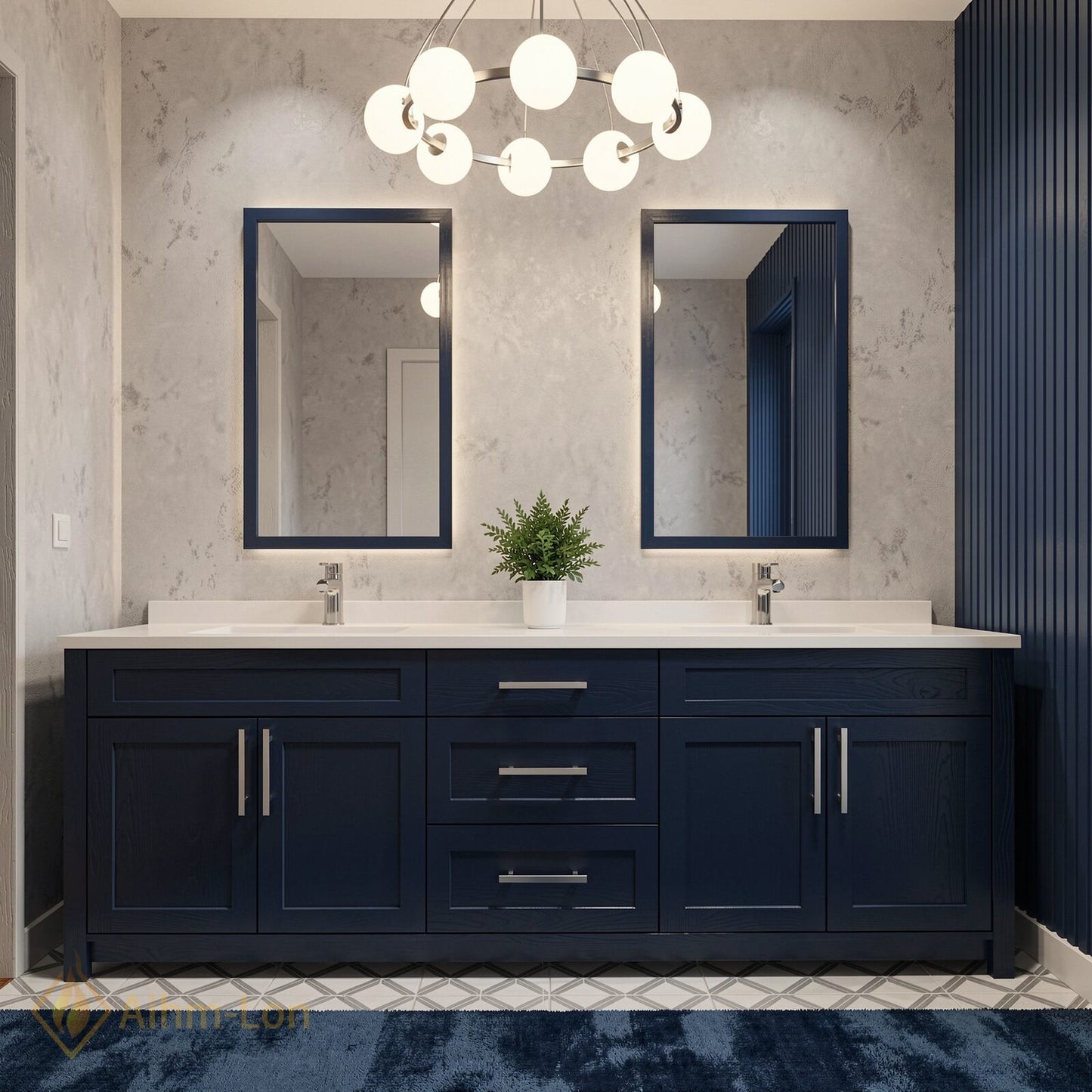 70''-96'' Double Bathroom Vanity with Sink Undermount Basin Navy Blue Spacious Drawers
