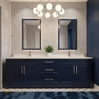 70''-96'' Double Bathroom Vanity with Sink Undermount Basin Navy Blue Spacious Drawers