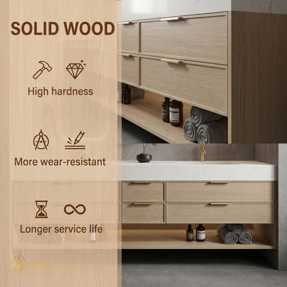 70''-96'' Double Bathroom Vanity with Sink Light-Wood Drawers Open Shelving