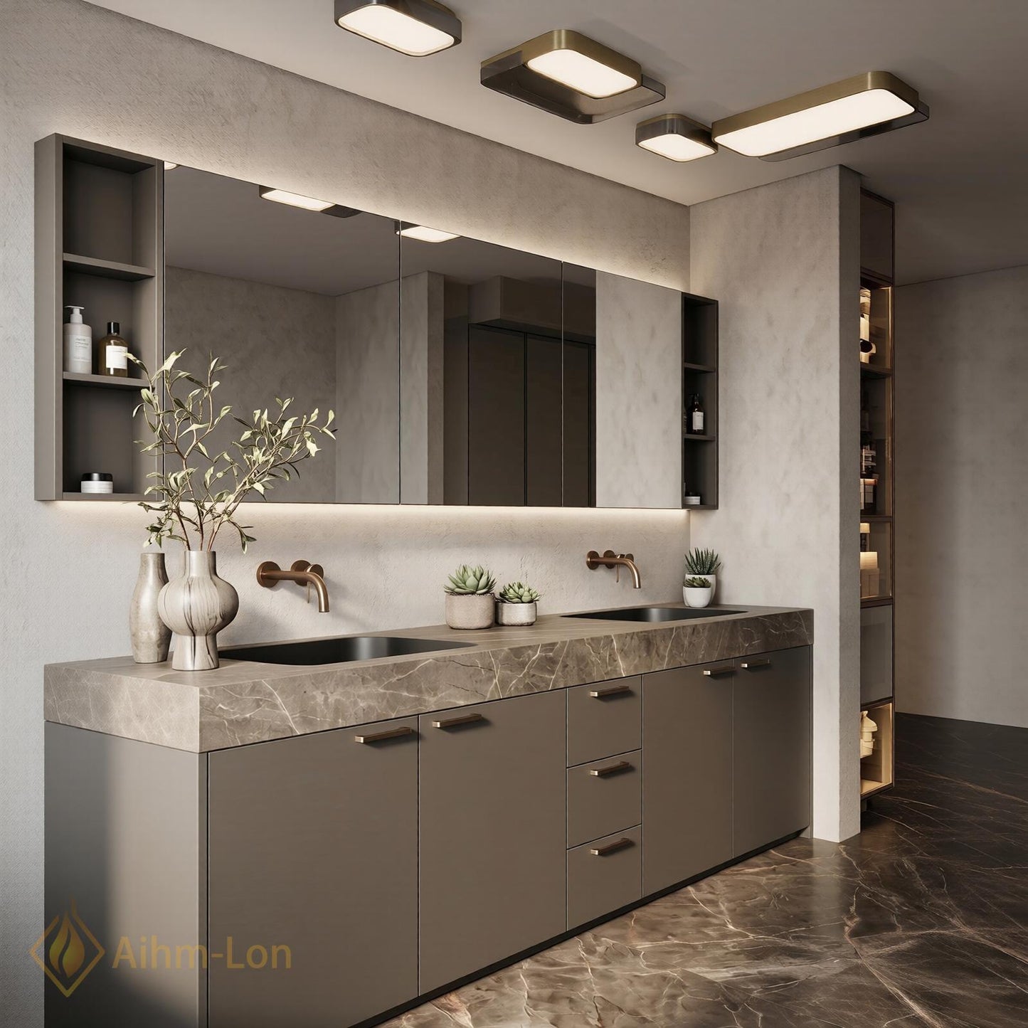 60''-96'' Modern Bathroom Vanity with Sink Flat-Panel Stone Textured Drawers Cabinet