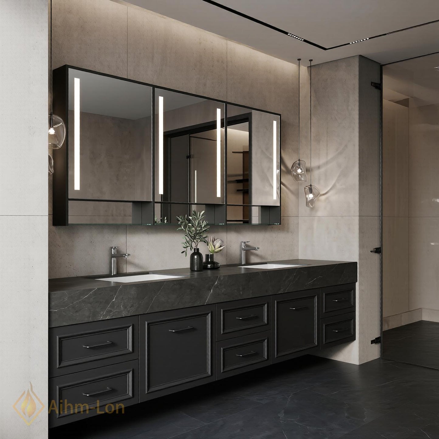 72''-96'' Double Bathroom Vanity with Sink Charcoal Drawers Modern Matte Finish Deep