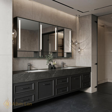 72''-96'' Double Bathroom Vanity with Sink Charcoal Drawers Modern Matte Finish Deep
