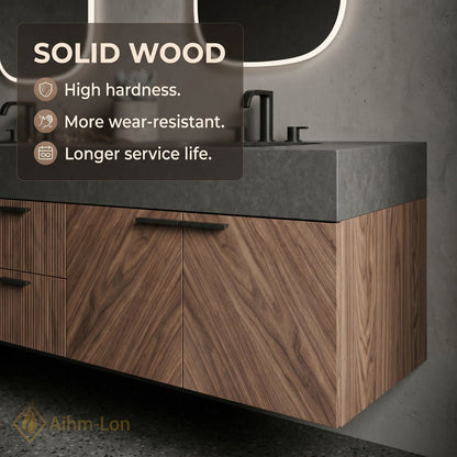 60''-96'' Double Bathroom Vanity with Sink Walnut Finish Textured Slatted Center Panel