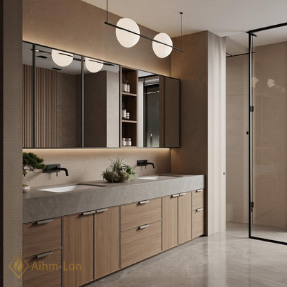 60''-96'' Double Bathroom Vanity with Sink Light Wood Finish Slatted Center Panel