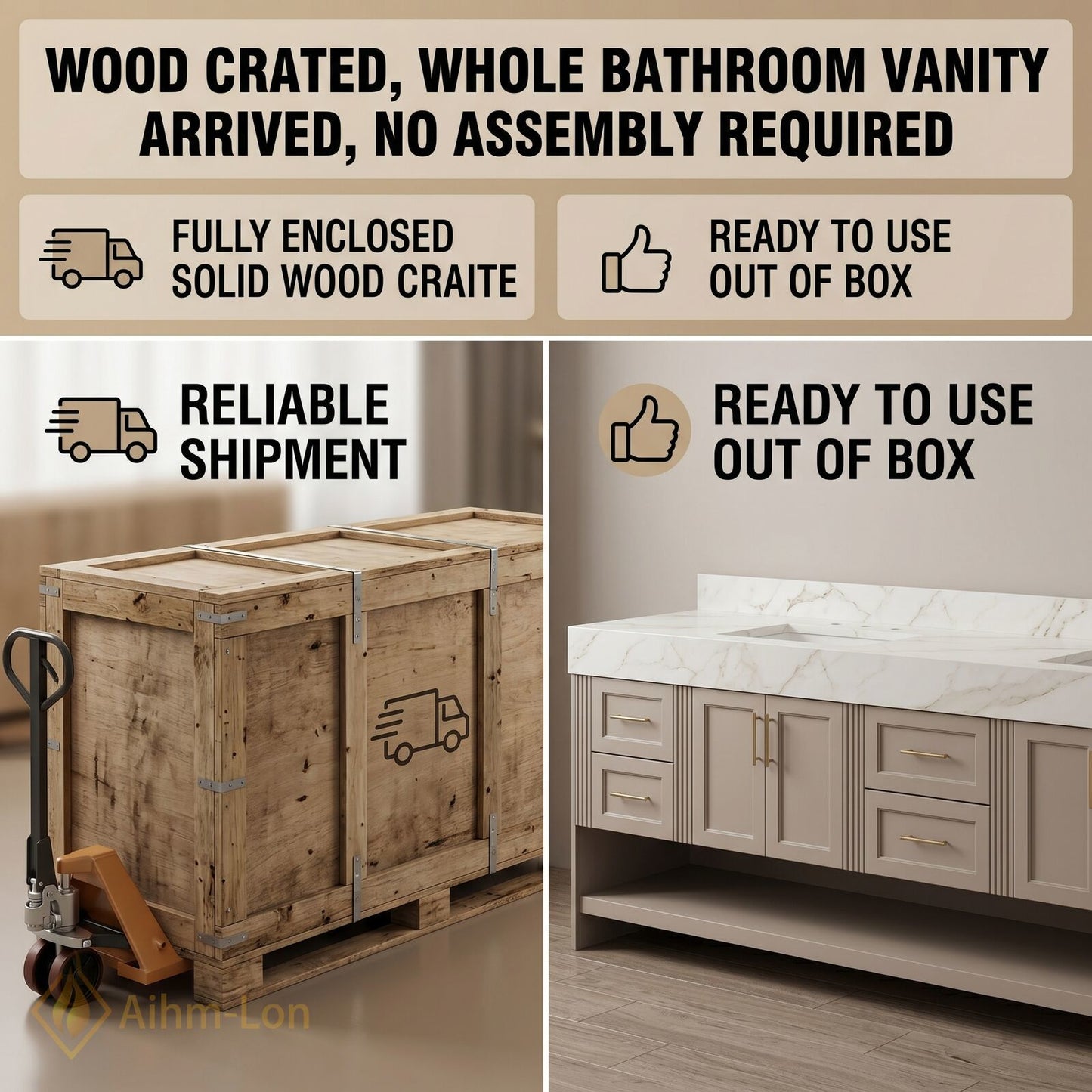 76''-96'' Double Bathroom Vanity with Sink Solid Wood Panels Floating Frame Open