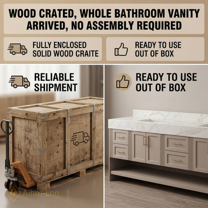 76''-96'' Double Bathroom Vanity with Sink Solid Wood Panels Floating Frame Open