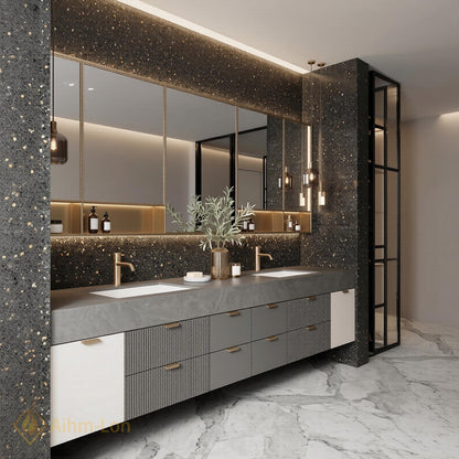 78''-96'' Double Bathroom Vanity with Sink Charcoal Modern Floating Stone Drawer Mirror