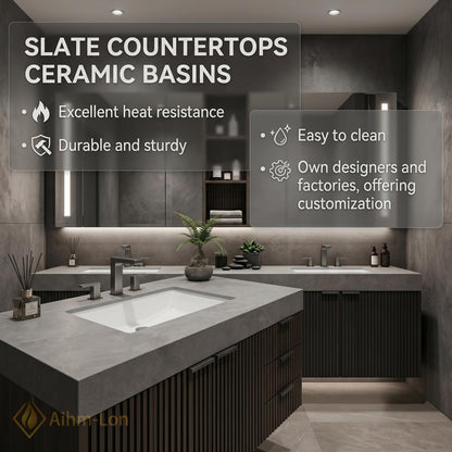 70''-96'' Double Bathroom Vanity with Sink Vertical Slatted Panels Central Drawer Storage