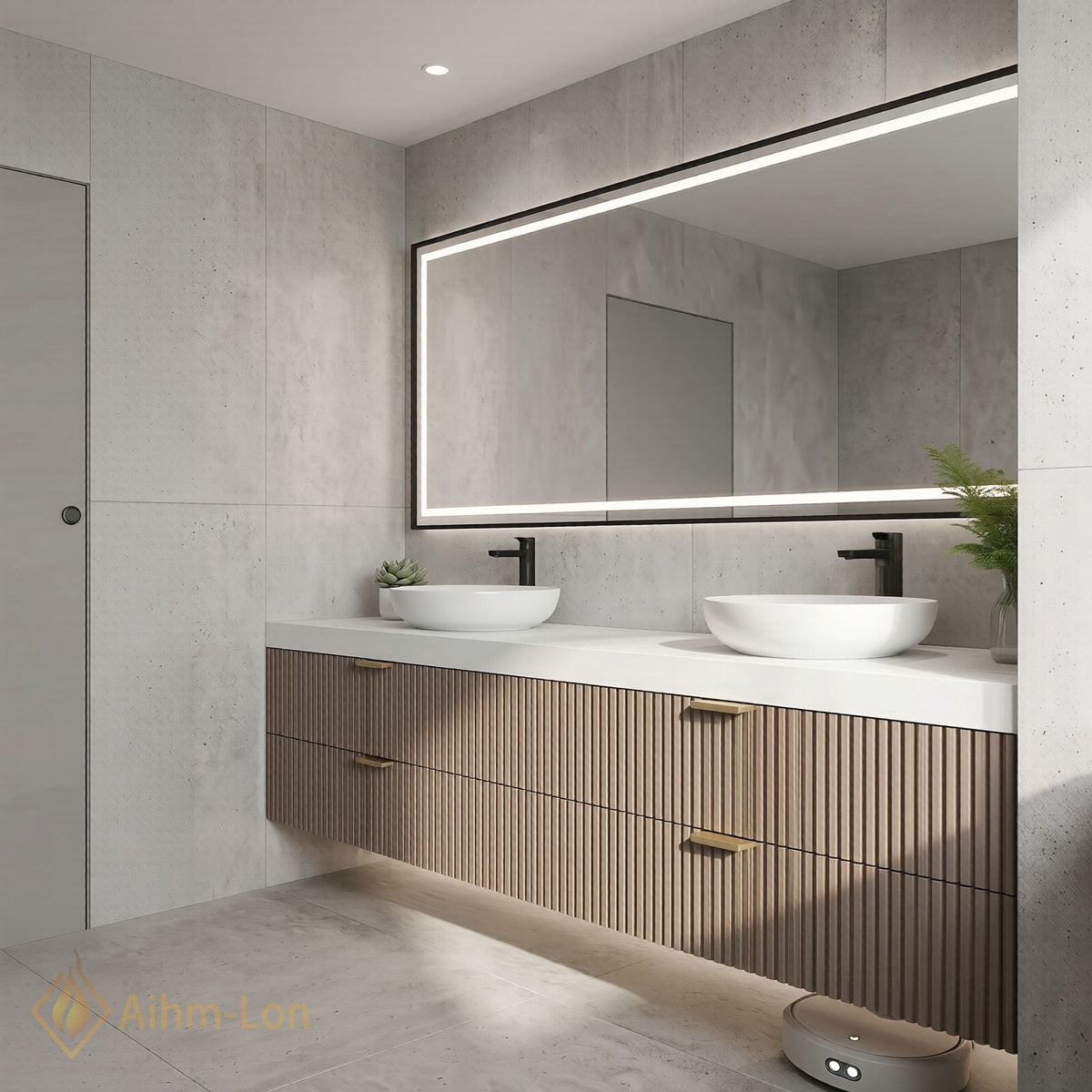 60''-96'' Double Bathroom Vanity with Sink Slatted Wood Finish Open Storage Decor