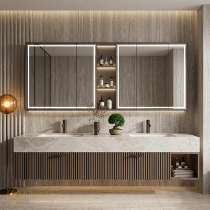 60''-96'' Double Bathroom Vanity with Sink Dark-Walnut Modern Floating Panel