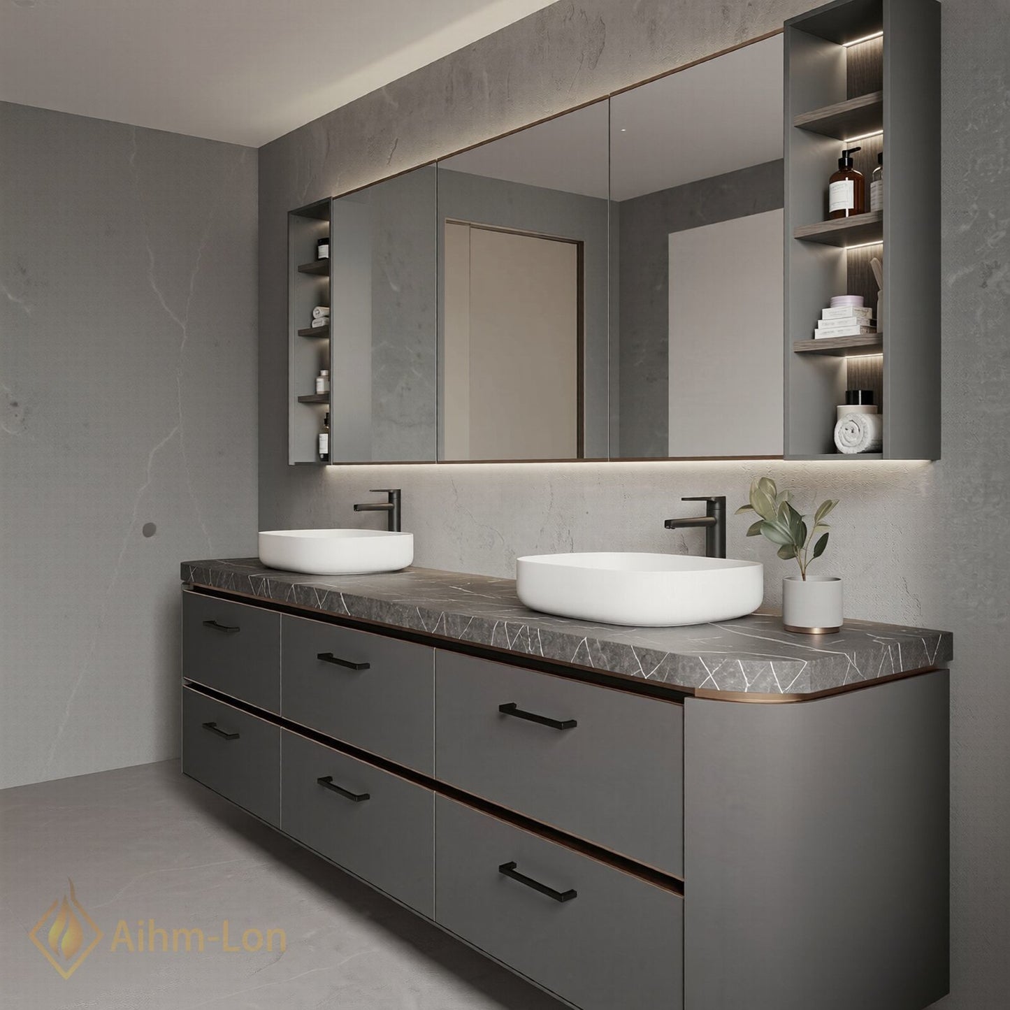60''-96'' Floating Bathroom Vanity with Sink Wide Countertop Matte Grey Spacious Drawer