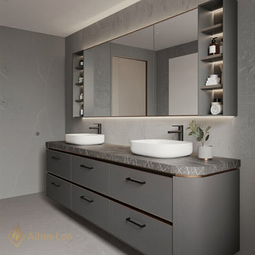 60''-96'' Floating Bathroom Vanity with Sink Wide Countertop Matte Grey Spacious Drawer