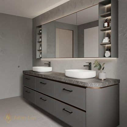 60''-96'' Floating Bathroom Vanity with Sink Wide Countertop Matte Grey Spacious Drawer