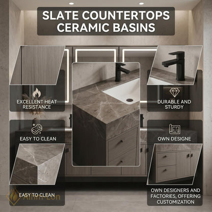 76''-96'' Double Bathroom Vanity with Sink Wall-Mounted Woodgrain Finish Grain Finish Mounted