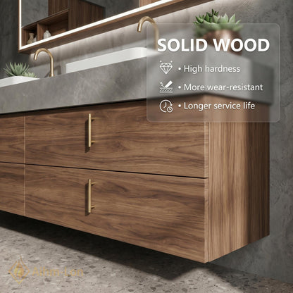 60''-96'' Modern Bathroom Vanity with Sink Warm Wood Grain Spacious Open Drawers