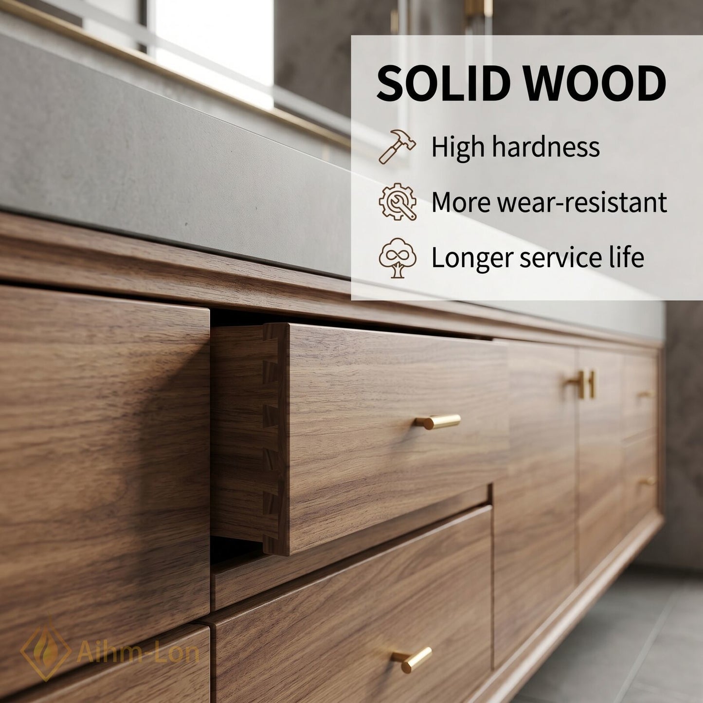76''-96'' Double Bathroom Vanity with Sink Grey Modern Wood-Grain Sets Concrete Countertop