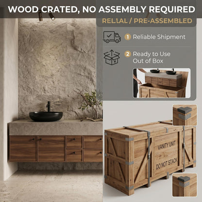 60''-96'' Double Bathroom Vanity with Sink Modern Floating Warm Wood Grain Spacious Storage