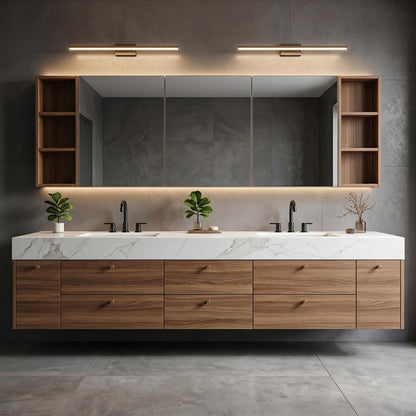 70''-96'' Floating Bathroom Vanity with Sink Double Sink Warm Wood Grain Marble Top Cabinet