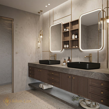 76''-96'' Double Bathroom Vanity with Sink Grey-Marble Grey Modern Slatted Vanities Top