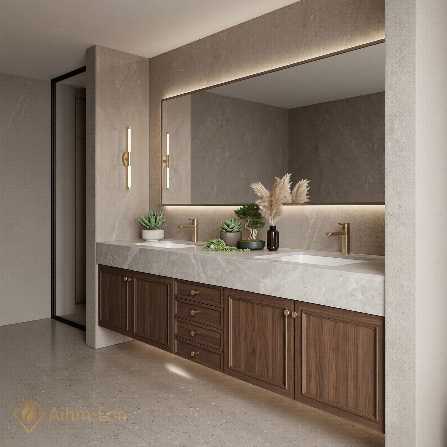 72''-96'' Double Bathroom Vanity with Sink Floating Storage Drawers Large Marble Vanities