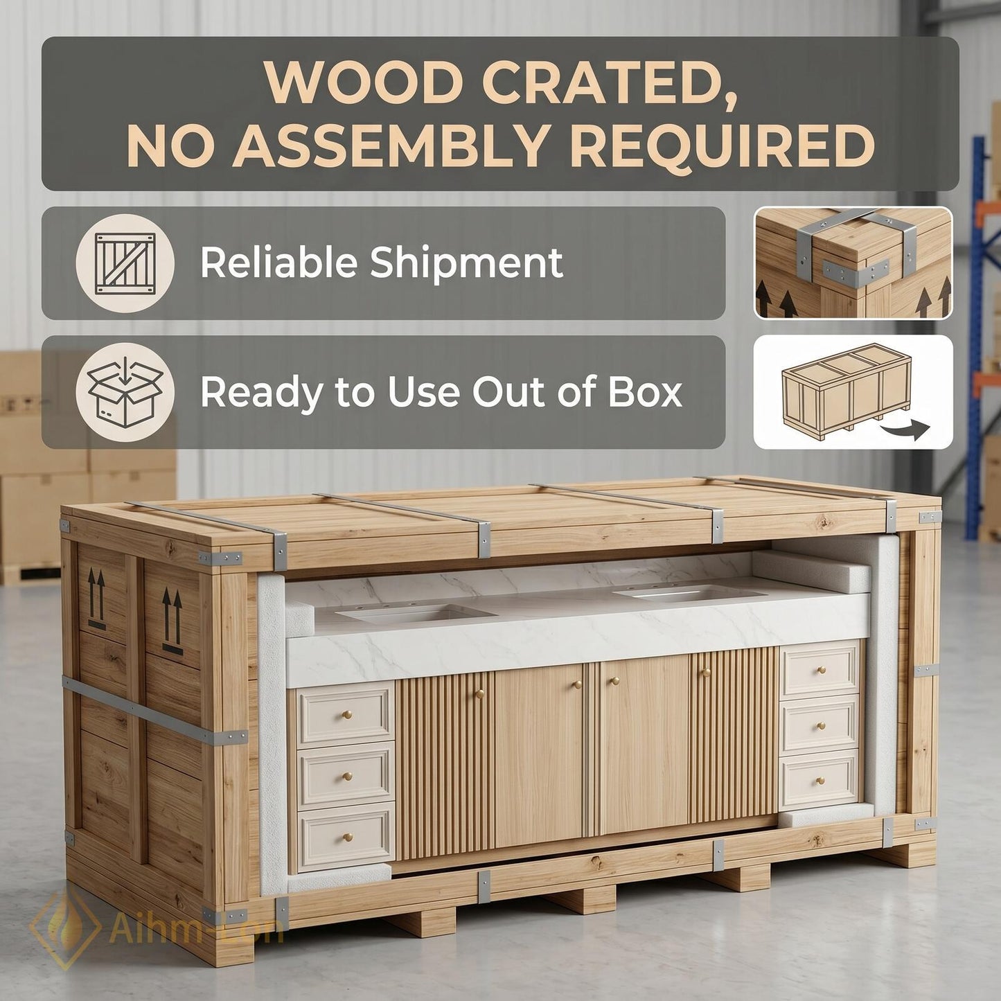 78''-96'' Double Bathroom Vanity with Sink Modern Floating Warm Oak Slatted Panel
