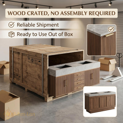 60''-96'' Double Bathroom Vanity with Sink Dark-Walnut Modern Floating Center Shelving