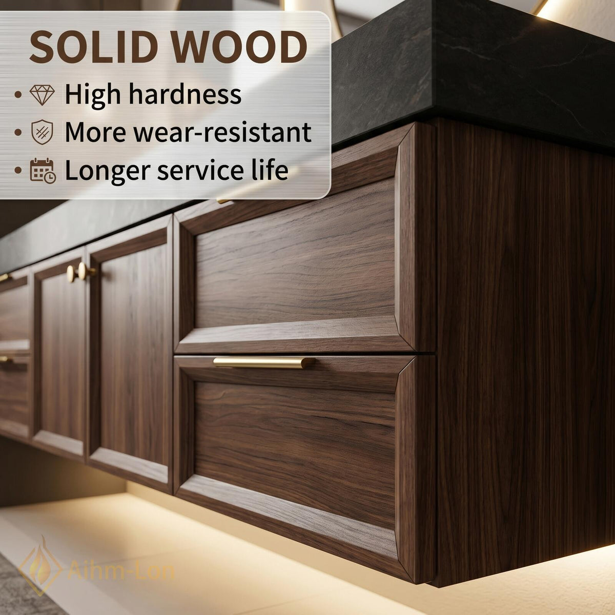 70''-96'' Double Bathroom Vanity with Sink Dark-Walnut Modern Floating Slatted