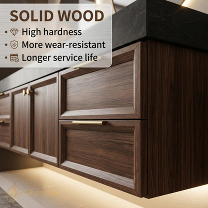 70''-96'' Double Bathroom Vanity with Sink Dark-Walnut Modern Floating Slatted