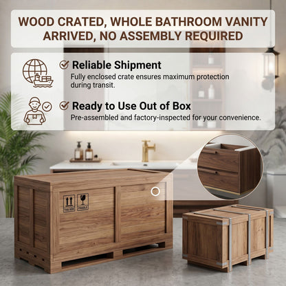 36''-64'' Floating Bathroom Vanity with Sink Dark Wood Grain Open Shelf Cabinet