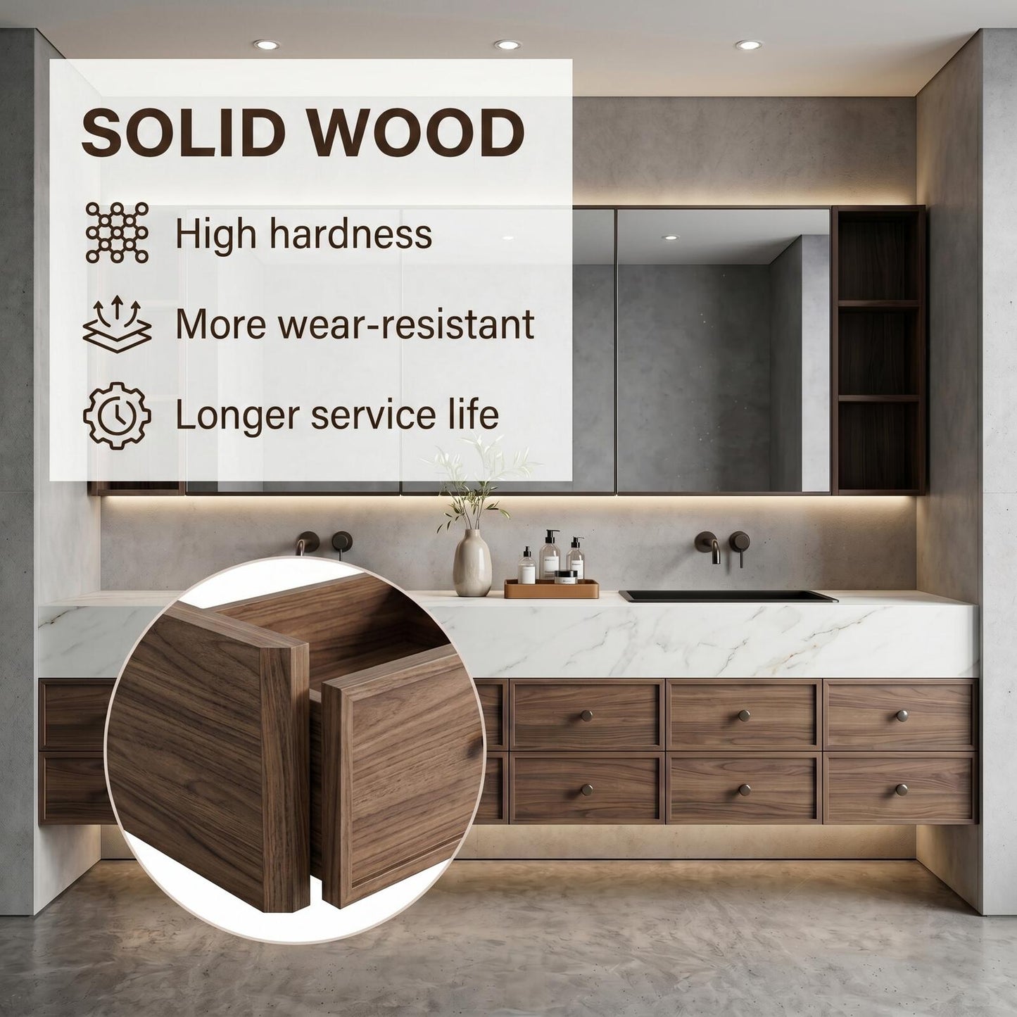 78''-96'' Modern Bathroom Vanity with Sink Floating Double White Marble Top Drawers