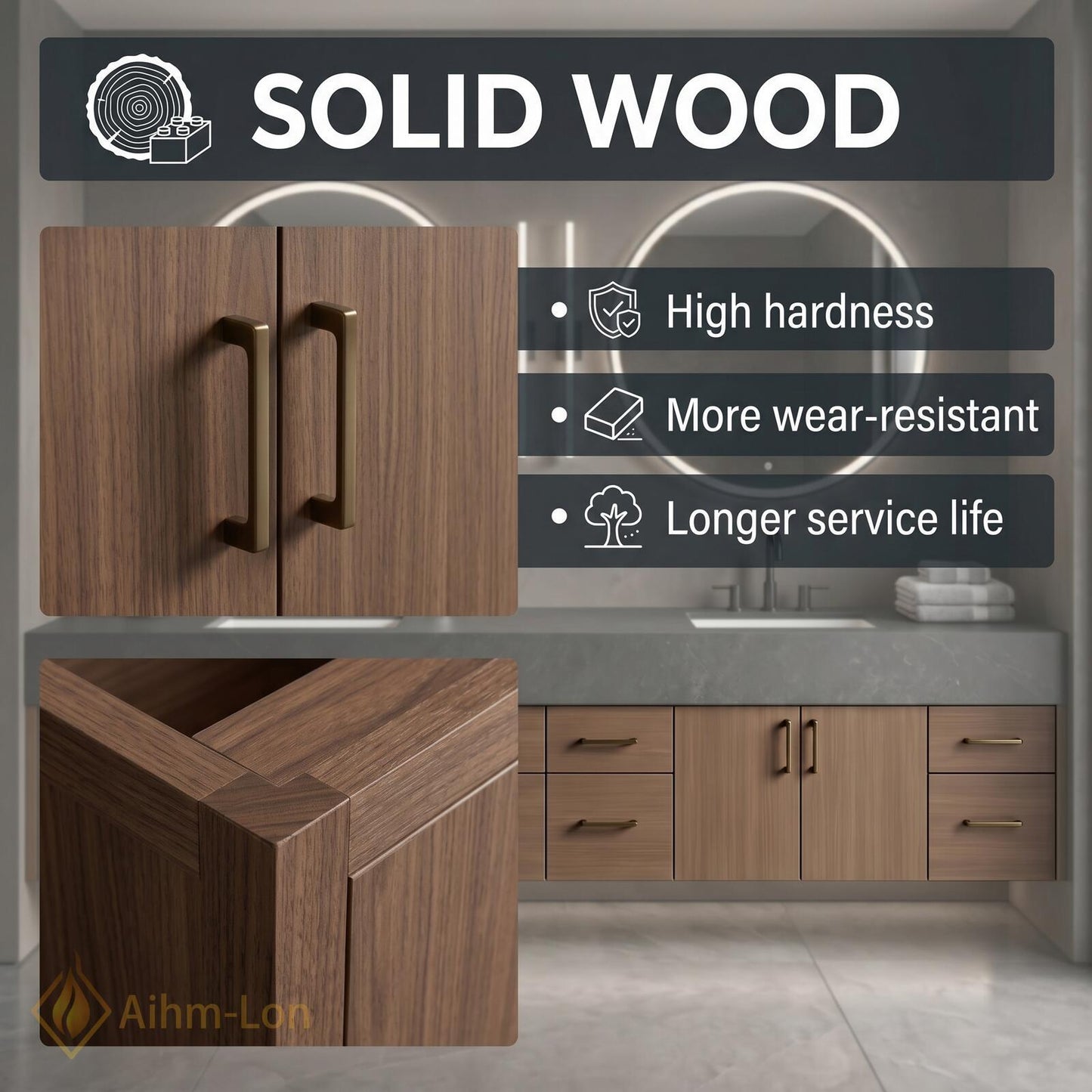 70''-96'' Double Bathroom Vanity with Sink Warm-Walnut Modern Floating Storage Finish