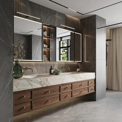 60''-96'' Double Bathroom Vanity with Sink Modern Floating Marble-Style Top Deep Wood Drawers