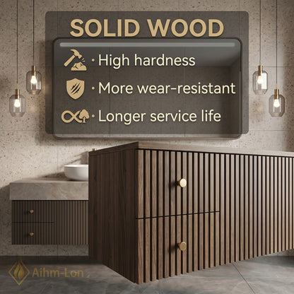60''-96'' Double Bathroom Vanity with Sink Dark Brown Slatted Panel Mirror Cabinet