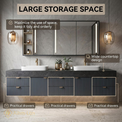 60''-96'' Double Bathroom Vanity with Sink Spacious Drawers Stone Like Surface