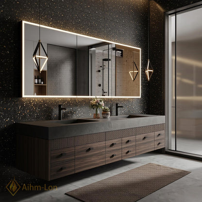 60''-96'' Double Bathroom Vanity with Sink Rattan Inset Door Light Oak Finish