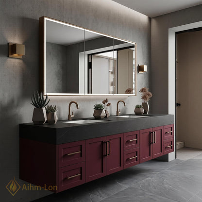 72''-96'' Double Bathroom Vanity with Sink Black Modern Floating Stone-Top Open