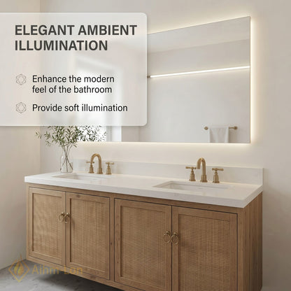 60''-96'' Floating Bathroom Vanity with Sink Double Sink Natural Oak Rattan Doors Mirror