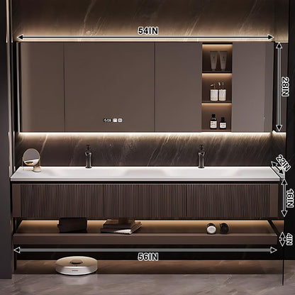 52"-96"Modern Solid Wood Bathroom Vanity ,Smart Defog Mirror
