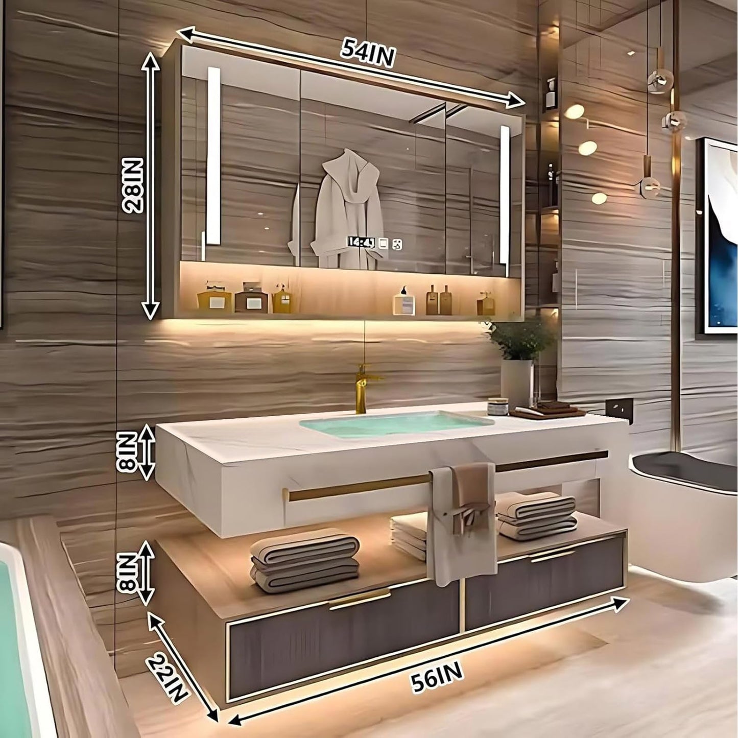 36"-72"Luxurious Bathroom Vanity with Sink Includes Modern Metal Luxury Style