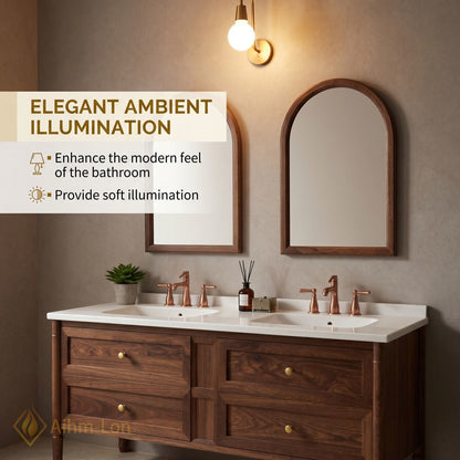 60''-96'' Modern Bathroom Vanity with Sink Walnut White Stone Copper Hardware Drawers
