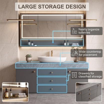 36''-110'' Floating Bathroom Vanity with Sink Sintered Stone Top Geometric Frame
