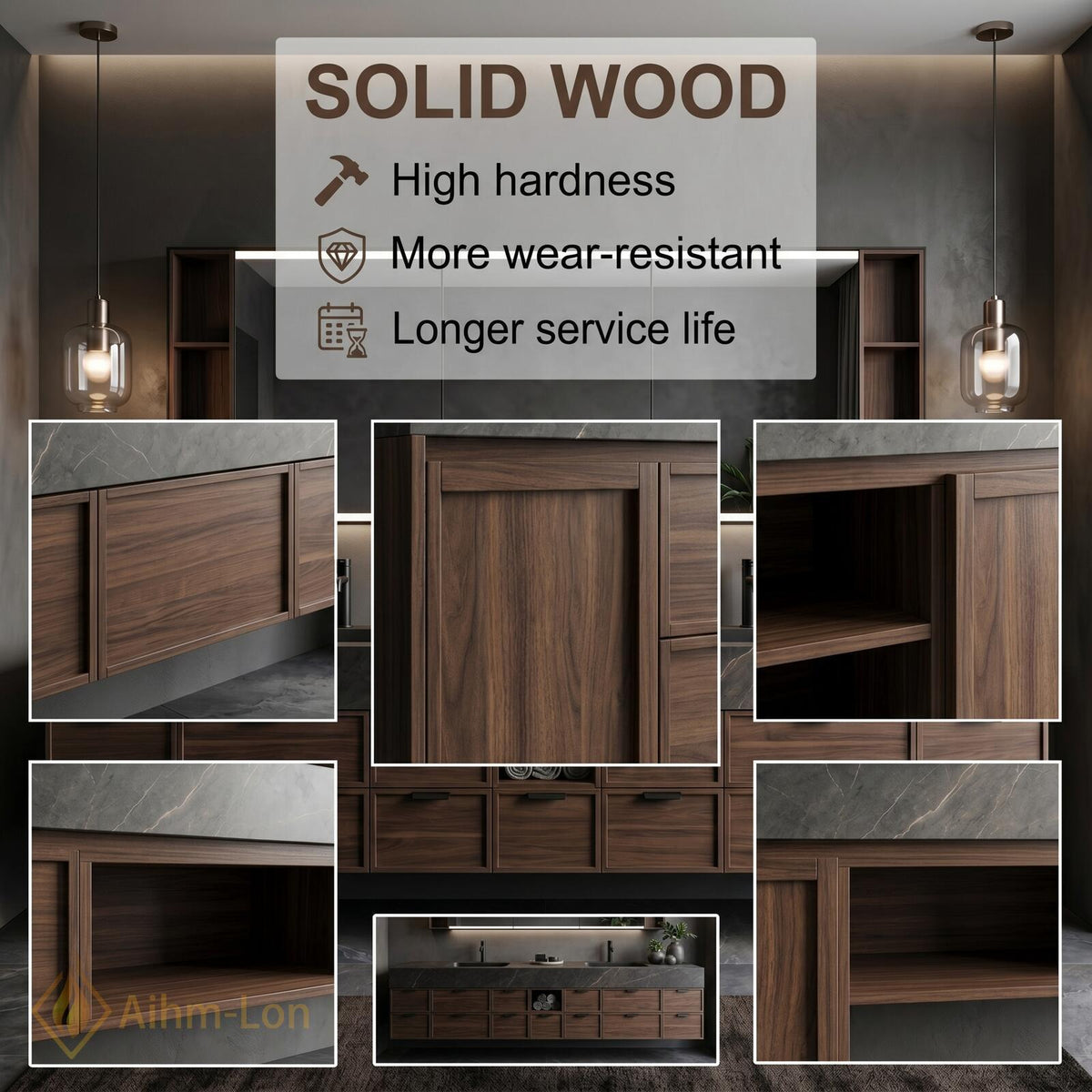 60''-96'' Double Bathroom Vanity with Sink Wall-Mounted Wood Grain Texture Deep Drawer