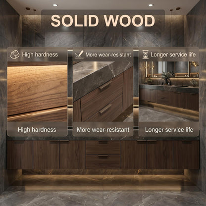 60''-96'' Double Bathroom Vanity with Sink Modern Floating Dark Walnut Slatted Center Panel